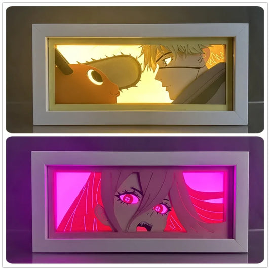 Chainsaw Man - Denji e Power Light Box 3D con Luce Led Gadget