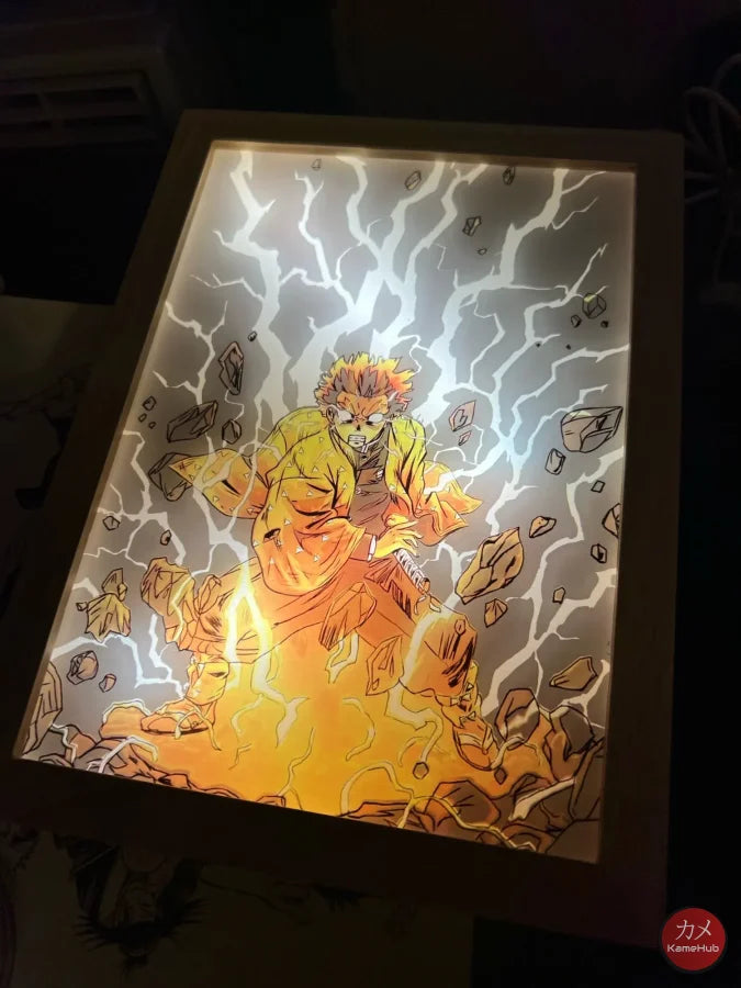 Demon Slakyer / Kimetsu No Yaiba - Agatsuma Zenitsu Quadro Luminoso 3D Con Luce Led Gadget