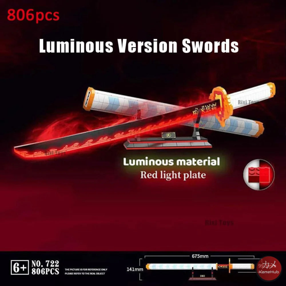 Anime - Katane E Spade In Mattoncini Stile Lego Glow The Dark Rengoku Kyojurou Luminosa Rosso &