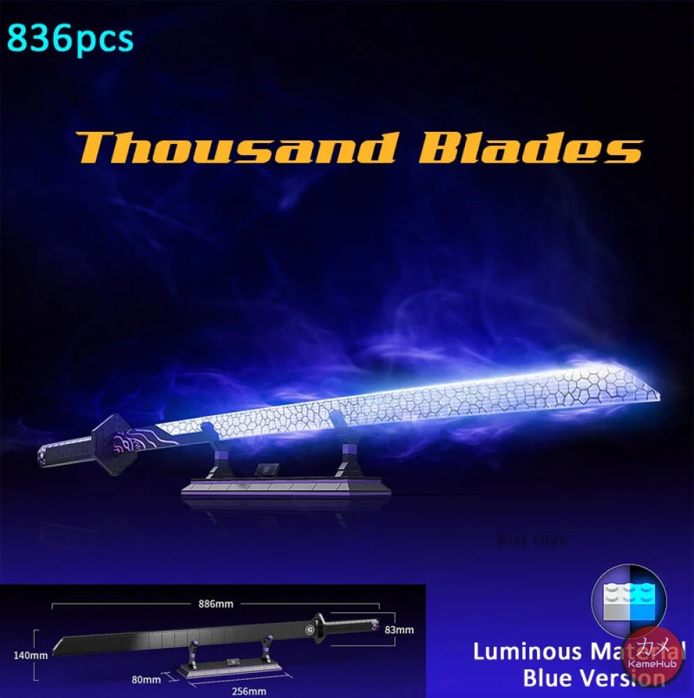 Anime - Katane E Spade In Mattoncini Stile Lego Glow The Dark Thousand Blades Luminosa Blu &