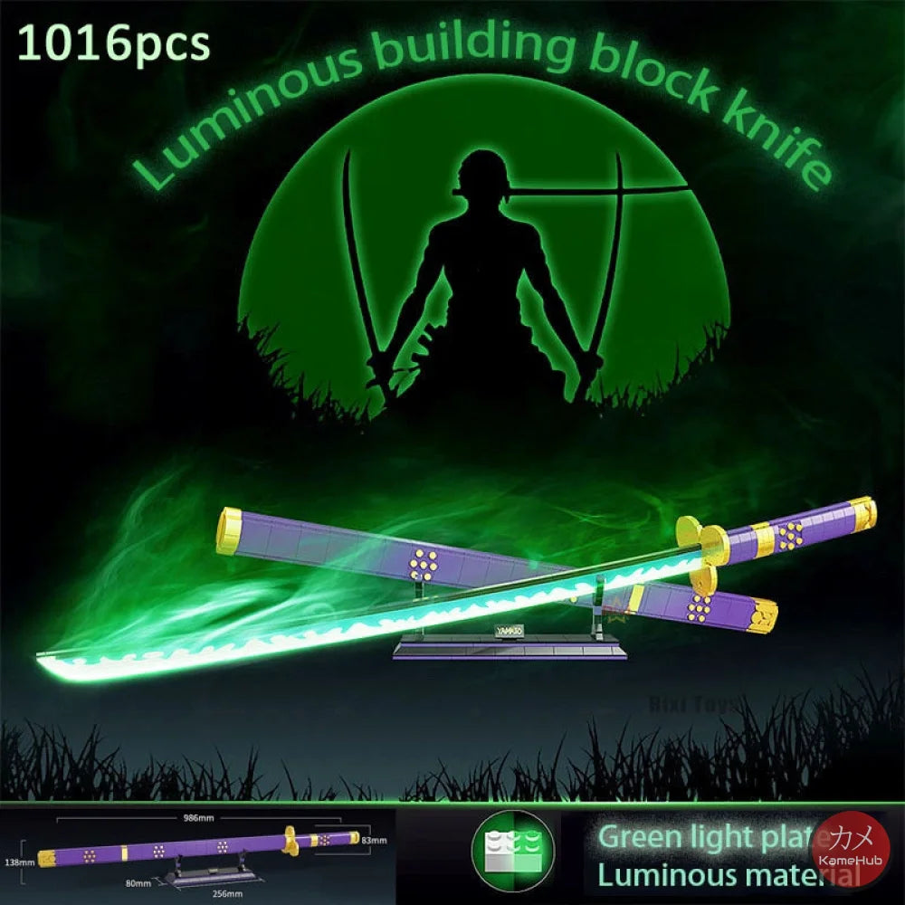 Anime - Katane E Spade In Mattoncini Stile Lego Glow The Dark Zoro 1 Luminosa Verde &