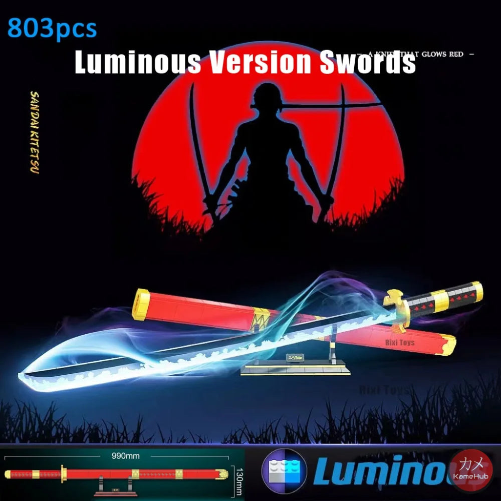 Anime - Katane E Spade In Mattoncini Stile Lego Glow The Dark Zoro 2 Luminosa Azzurro &