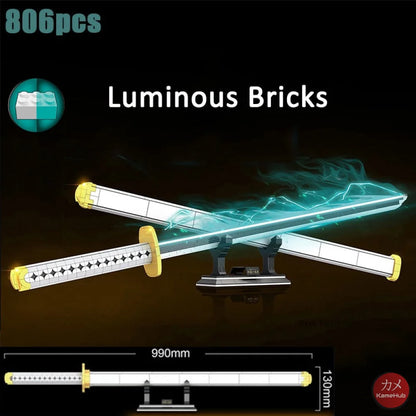 Anime - Katane E Spade In Mattoncini Stile Lego Glow The Dark Zoro 3 Luminosa Turchese &