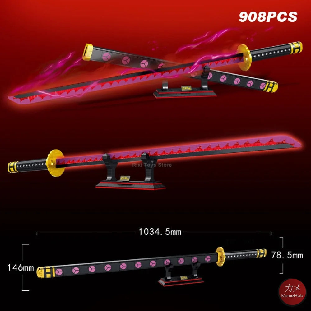 Anime - Katane E Spade In Mattoncini Stile Lego Glow The Dark Zoro 4 Luminosa Fucsia &