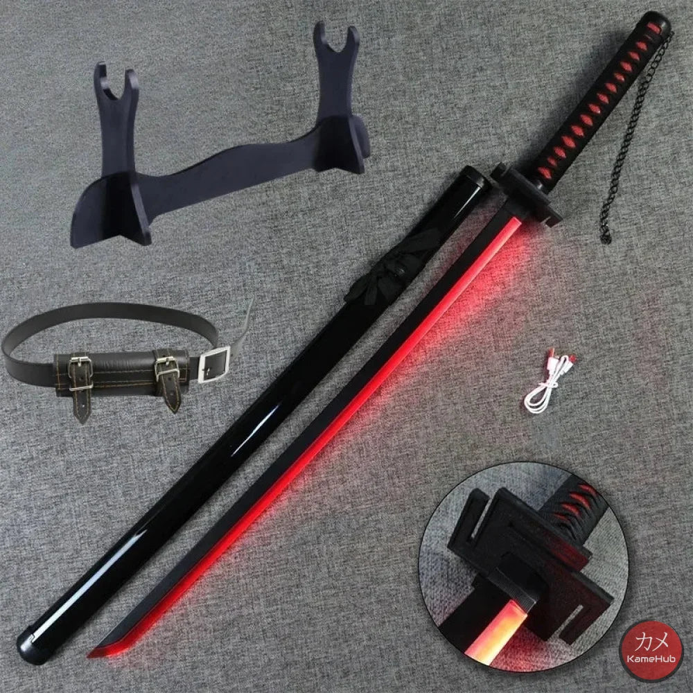 Bleach TYBW - Katana Zanpakuto con Luce LED - Ichigo - Tensa Zangetsu 1 Katana Nera e LED Rosso / 104cm-40inch - Katane