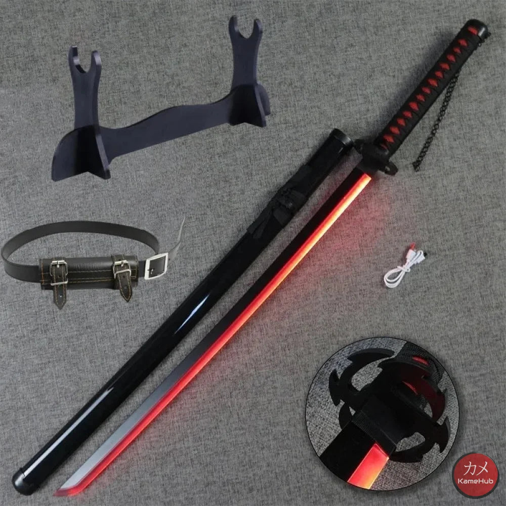 Bleach TYBW - Katana Zanpakuto con Luce LED - Ichigo - Tensa Zangetsu 2 Katana Nera e LED Rosso / 104cm-40inch - Katane
