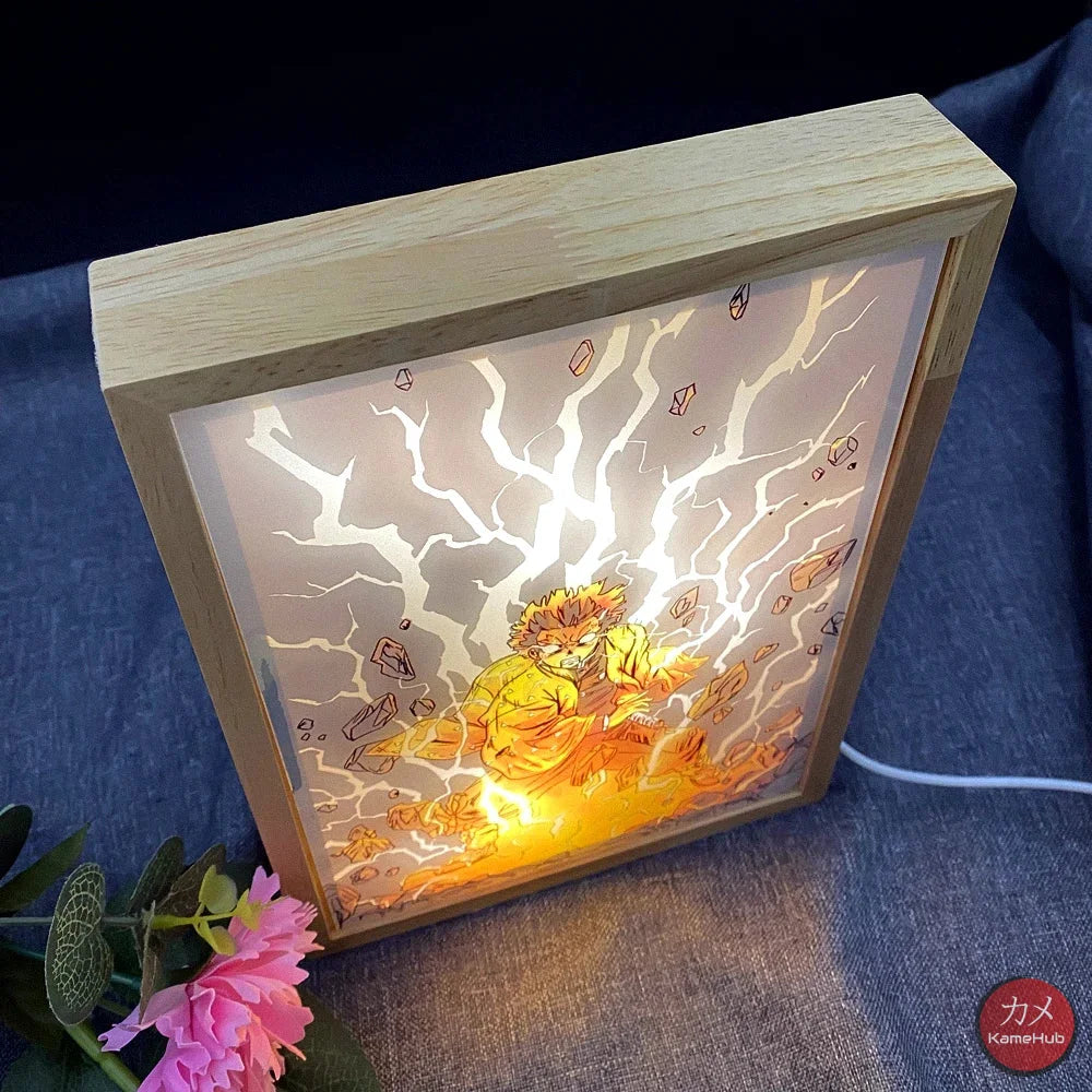 Demon Slakyer / Kimetsu No Yaiba - Agatsuma Zenitsu Quadro Luminoso 3D Con Luce Led Gadget
