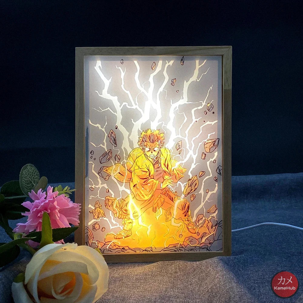 Demon Slakyer / Kimetsu No Yaiba - Agatsuma Zenitsu Quadro Luminoso 3D Con Luce Led Gadget