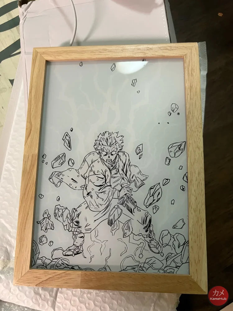 Demon Slakyer / Kimetsu No Yaiba - Agatsuma Zenitsu Quadro Luminoso 3D Con Luce Led Gadget