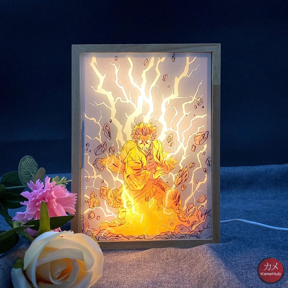Demon Slakyer / Kimetsu No Yaiba - Agatsuma Zenitsu Quadro Luminoso 3D Con Luce Led Gadget