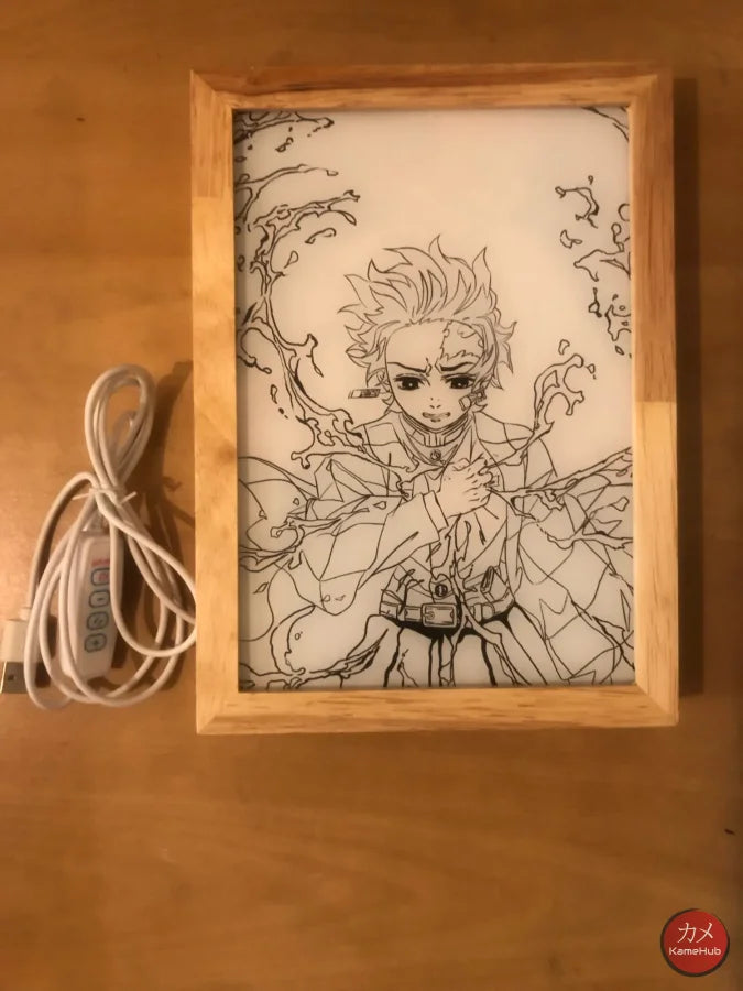 Demon Slakyer / Kimetsu No Yaiba - Tanjiro E Rengoku Quadro Luminoso 3D Con Luce Led Gadget