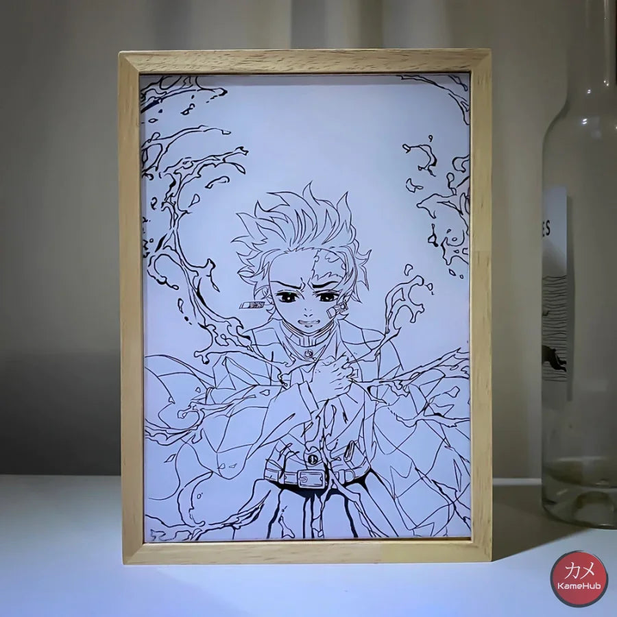 Demon Slakyer / Kimetsu No Yaiba - Tanjiro E Rengoku Quadro Luminoso 3D Con Luce Led Gadget