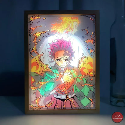 Demon Slakyer / Kimetsu No Yaiba - Tanjiro E Rengoku Quadro Luminoso 3D Con Luce Led Gadget