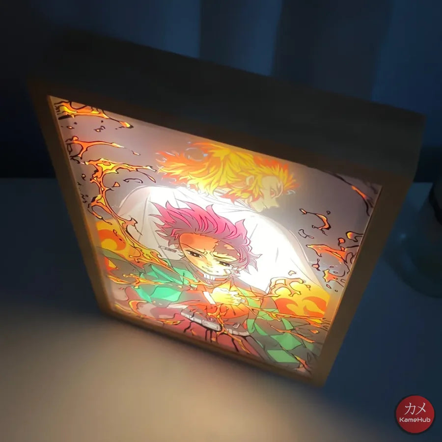 Demon Slakyer / Kimetsu No Yaiba - Tanjiro E Rengoku Quadro Luminoso 3D Con Luce Led Gadget