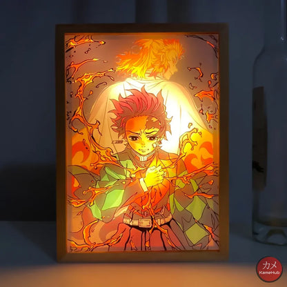 Demon Slakyer / Kimetsu No Yaiba - Tanjiro E Rengoku Quadro Luminoso 3D Con Luce Led Gadget