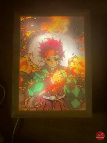 Demon Slakyer / Kimetsu No Yaiba - Tanjiro E Rengoku Quadro Luminoso 3D Con Luce Led Gadget