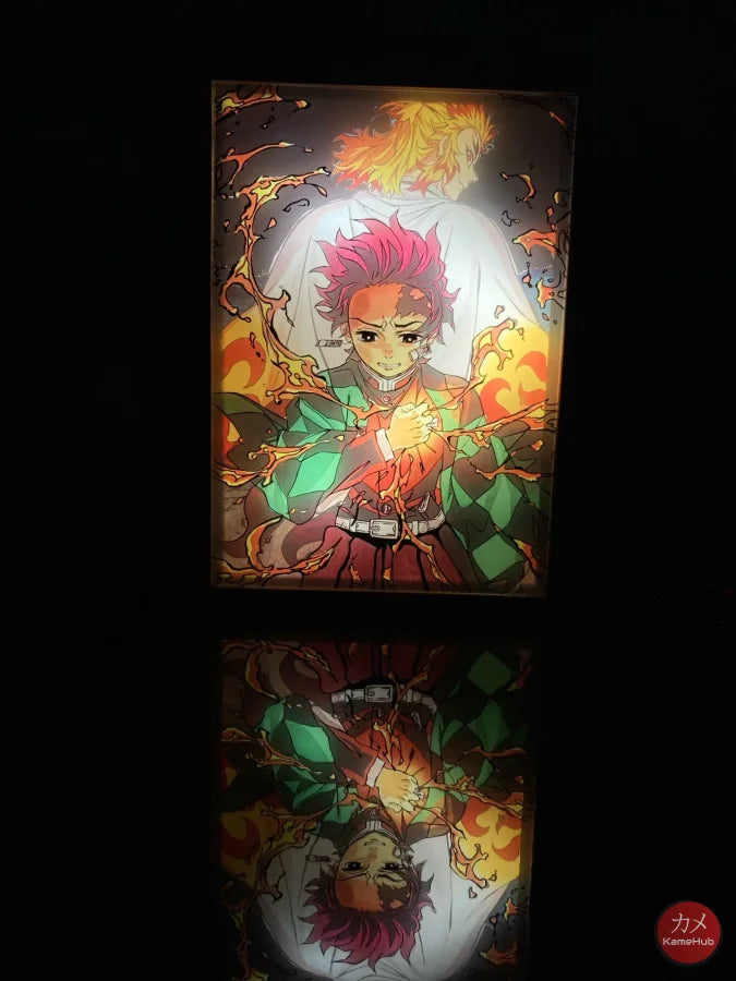 Demon Slakyer / Kimetsu No Yaiba - Tanjiro E Rengoku Quadro Luminoso 3D Con Luce Led Gadget