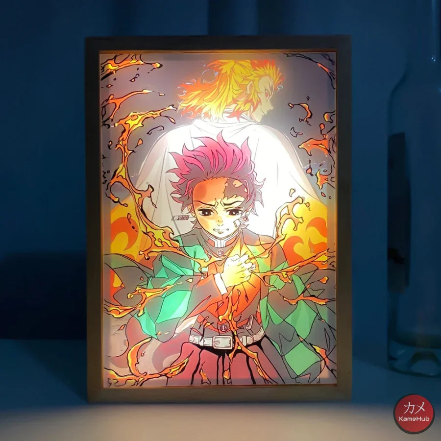 Demon Slakyer / Kimetsu No Yaiba - Tanjiro E Rengoku Quadro Luminoso 3D Con Luce Led Gadget