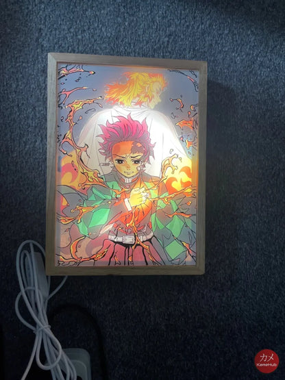 Demon Slakyer / Kimetsu No Yaiba - Tanjiro E Rengoku Quadro Luminoso 3D Con Luce Led Gadget