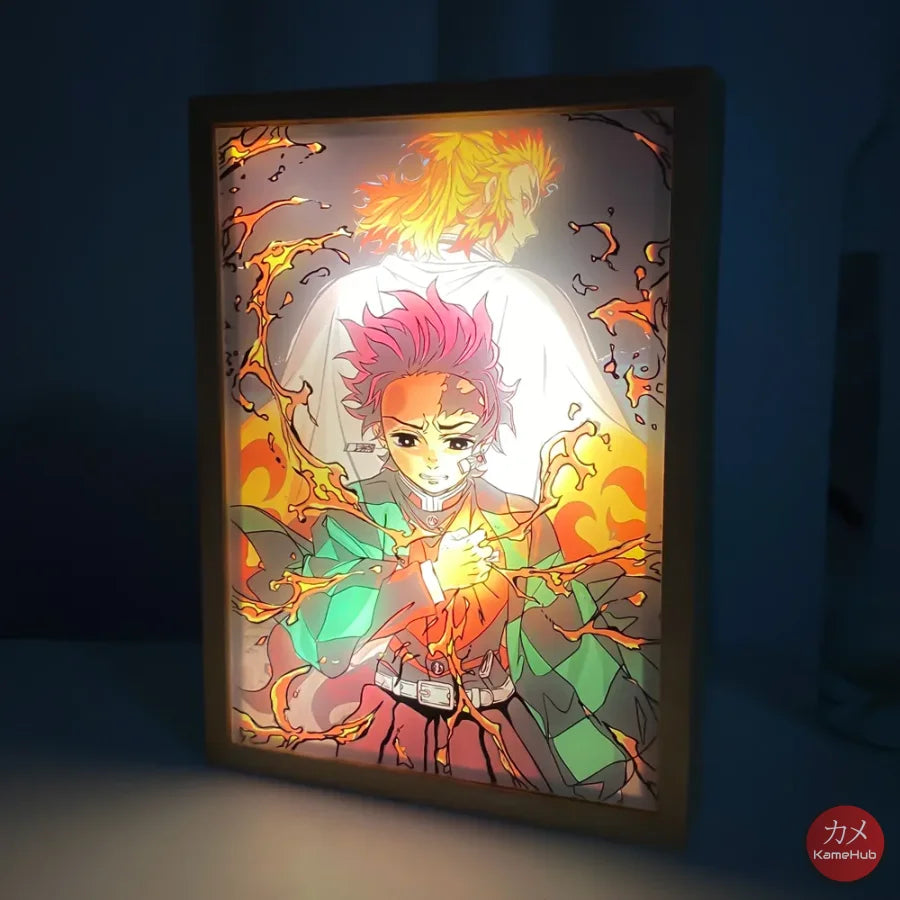 Demon Slakyer / Kimetsu No Yaiba - Tanjiro E Rengoku Quadro Luminoso 3D Con Luce Led Gadget