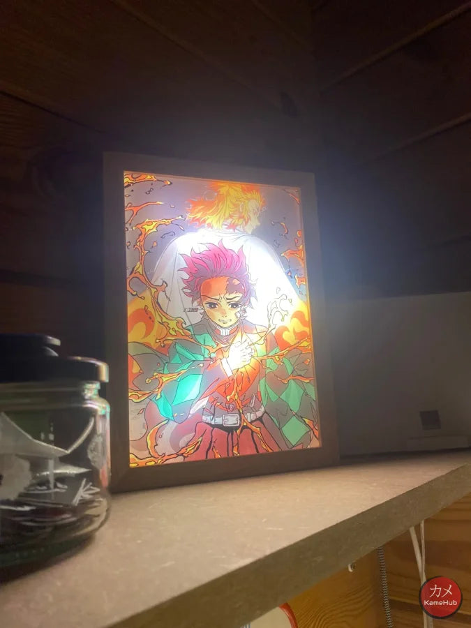 Demon Slakyer / Kimetsu No Yaiba - Tanjiro E Rengoku Quadro Luminoso 3D Con Luce Led Gadget