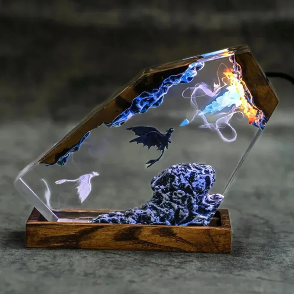 Dragon Trainer - Sdentato e Light Fury Lampada Notturna Artistica con Luce LED - Gadget