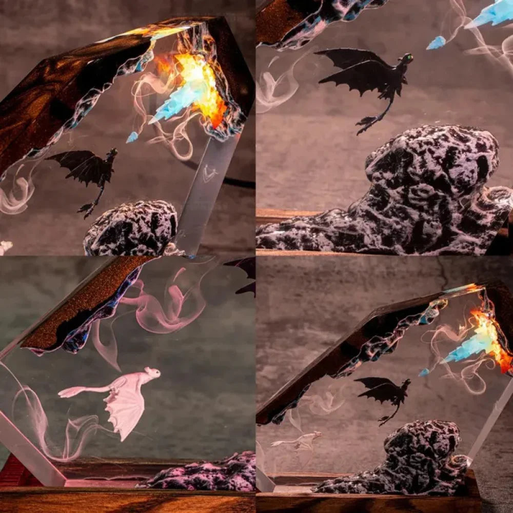 Dragon Trainer - Sdentato e Light Fury Lampada Notturna Artistica con Luce LED - Gadget