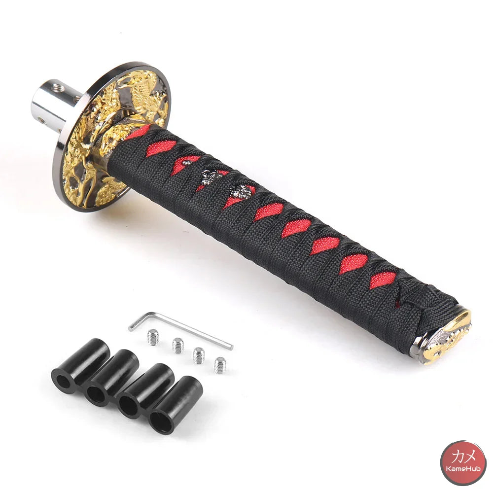 JDM - Pomello del Cambio Katana per Auto Universale - Nero e Rosso Kumamoto 20cm - Katane & Spade