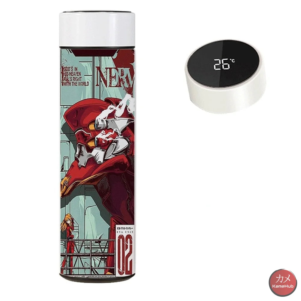 Neon Genesis Evangelion- Borraccia Termica 480 Ml Con Display Digitale Intelligente Eva 2 Accessori
