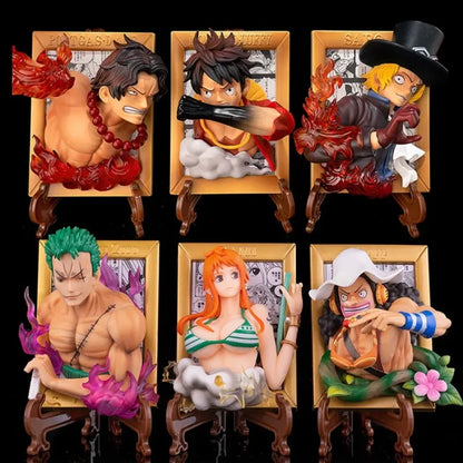 One Piece - Luffy Ace Sabo Zoro Nami E Usopp Action Figure Quadretto / Calamita In 3D