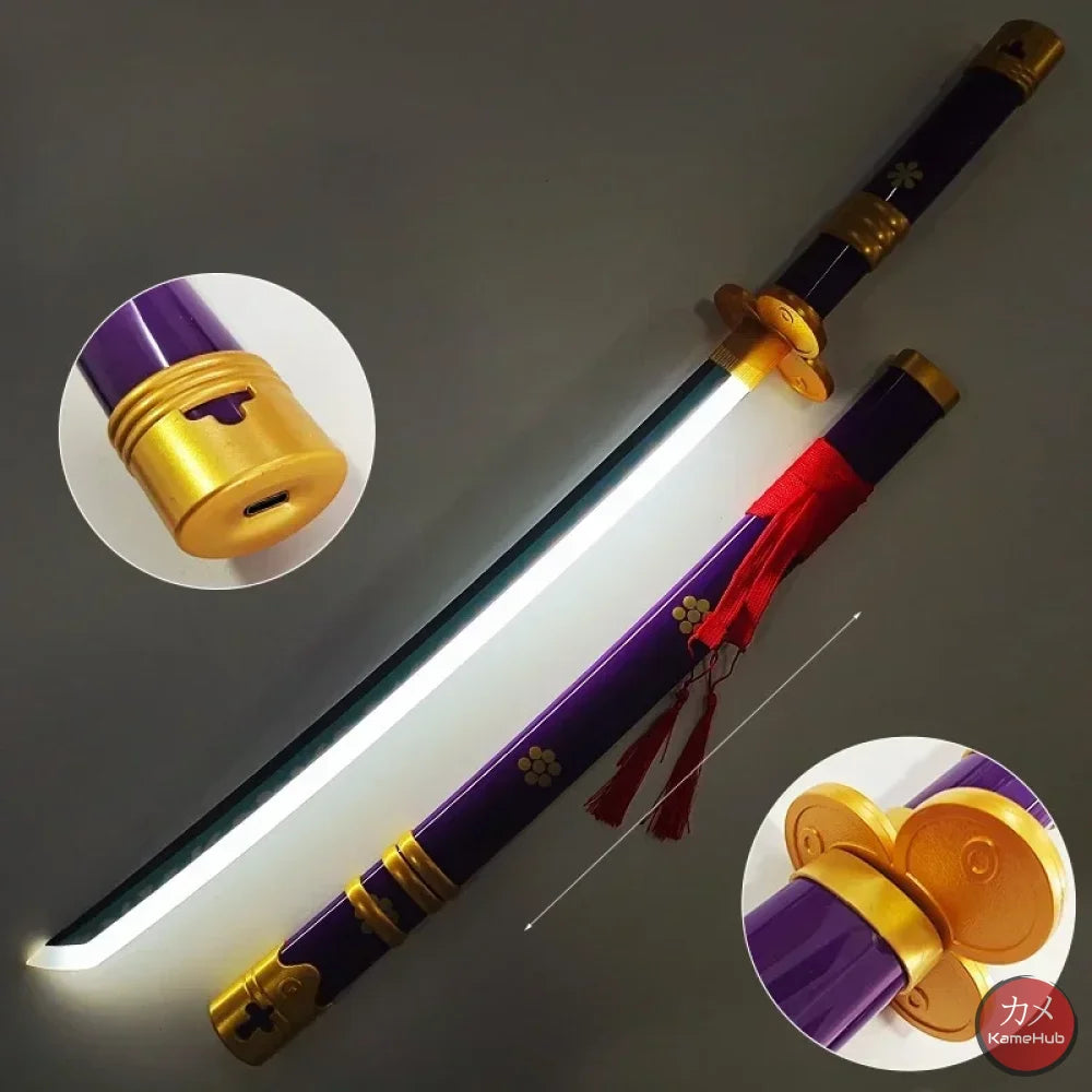 One Piece - Roronoa Zoro Katane in Bamboo con Luce Led - Yama Purple / 40inch 104cm - Katane & Spade