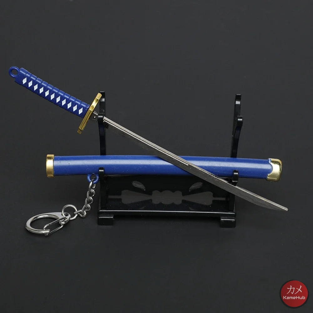 One Piece - Roronoa Zoro Mini Katana Portachiavi / Ornamentale Blu Oceano Con Espositore Accessori
