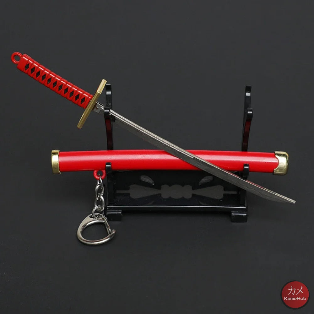 One Piece - Roronoa Zoro Mini Katana Portachiavi / Ornamentale Sandai Kitetsu Con Espositore