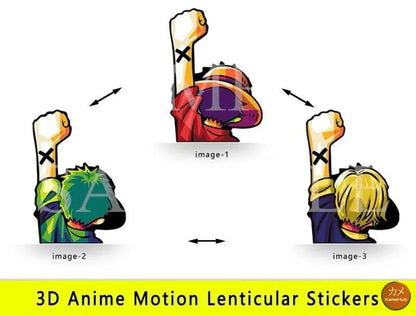 One Piece - Vari Personaggi 3D Sticker Effetto Motion Lenticolare - Luffy Zoro e Sanji 04 - Accessori