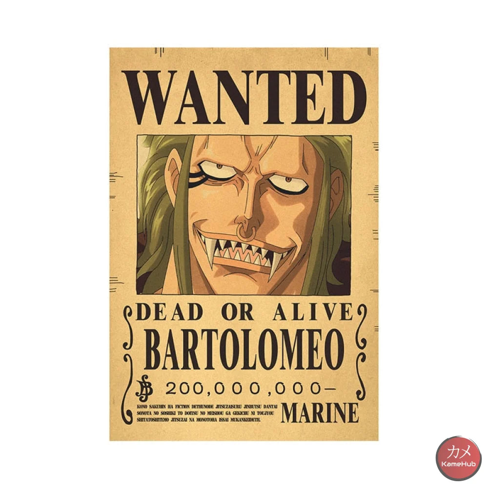 One Piece - Wanted Dead Or Alive Poster Bartolomeo