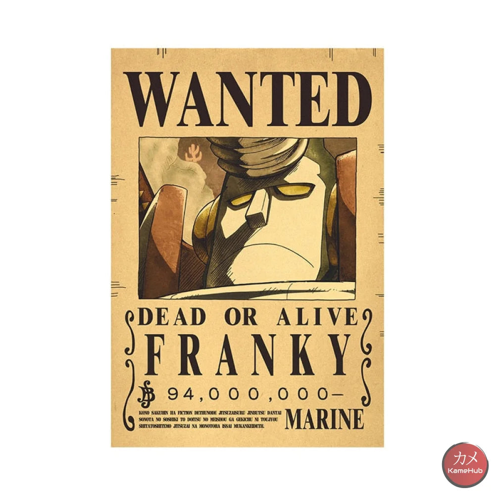 One Piece - Wanted Dead Or Alive Poster Franky 94 Mln