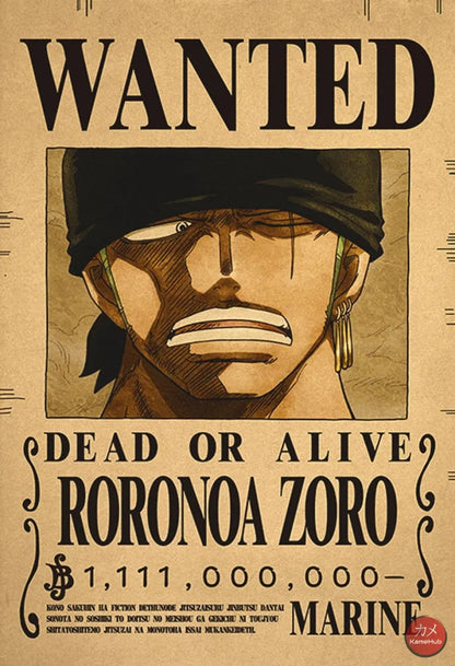 One Piece - Wanted Dead Or Alive Poster Roronoa Zoro 1.111 Mld