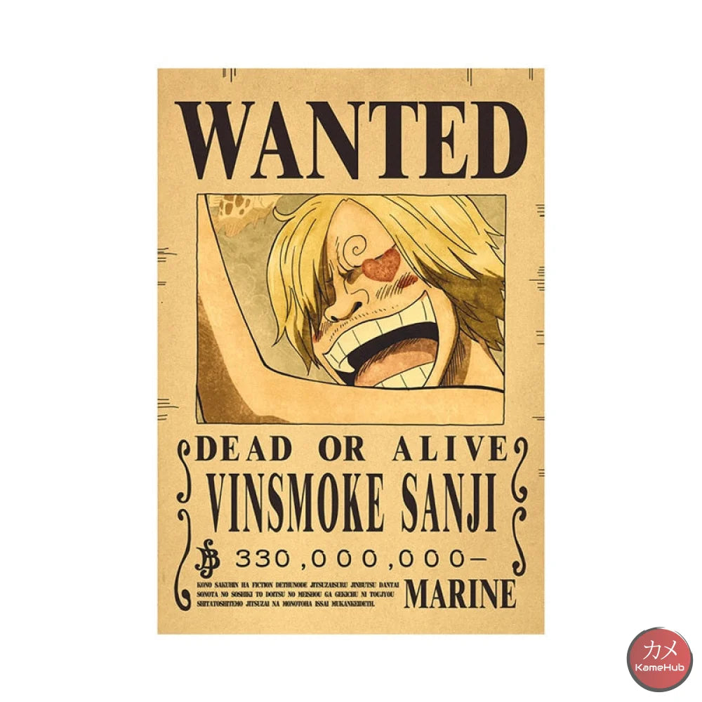 One Piece - Wanted Dead Or Alive Poster Vinsmoke Sanji 330 Mln