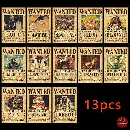 One Piece - WANTED Dead or Alive Set di Poster Donquixote Pirates 13PCS / 28.5x19 CM Poster