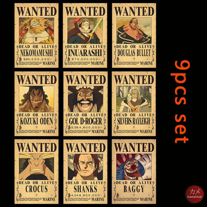 One Piece - WANTED Dead or Alive Set di Poster Gol D. Roger Pirates 9PCS / 28.5x19 CM Poster