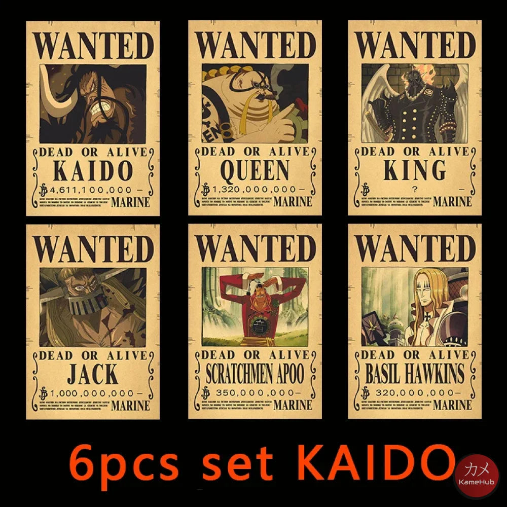One Piece - WANTED Dead or Alive Set di Poster Kaido Beast Pirates 6PCS / 28.5x19 CM Poster