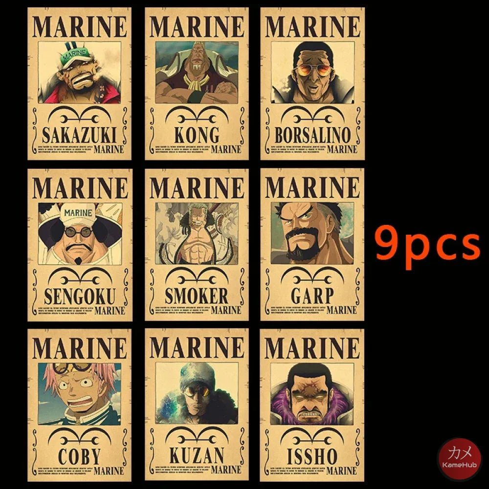 One Piece - WANTED Dead or Alive Set di Poster Marines 9PCS / 28.5x19 CM Poster