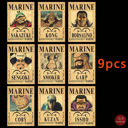 One Piece - WANTED Dead or Alive Set di Poster Marines 9PCS / 28.5x19 CM Poster