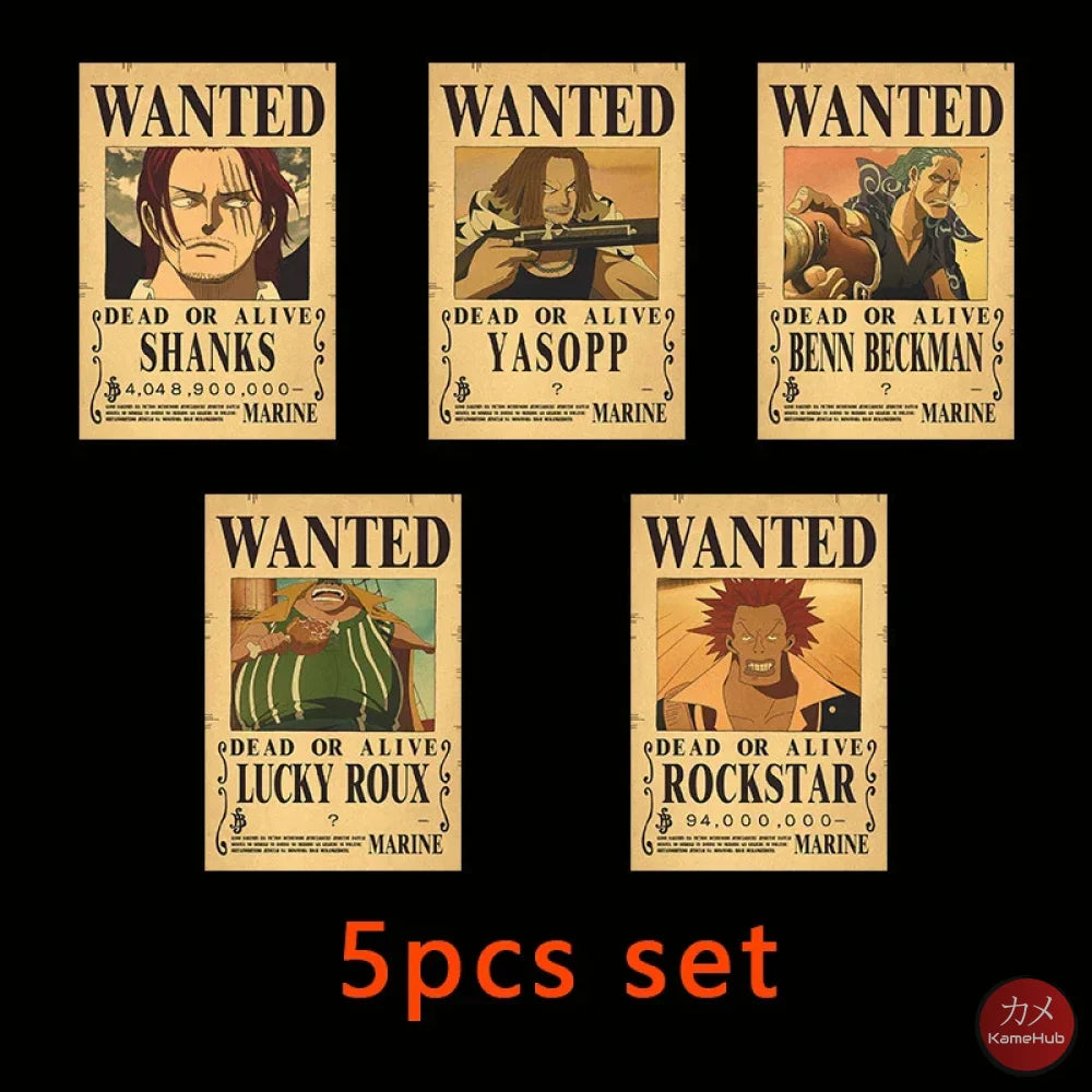 One Piece - WANTED Dead or Alive Set di Poster Red Haires Pirates 5PCS / 28.5x19 CM Poster