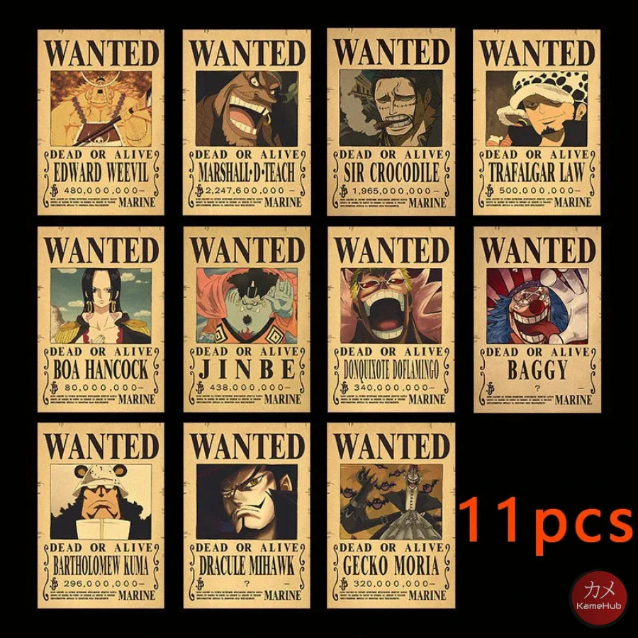 One Piece - WANTED Dead or Alive Set di Poster Seven Warlords of the Sea 11PCS / 28.5x19 CM Poster