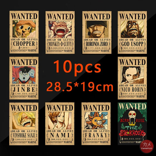 One Piece - WANTED Dead or Alive Set di Poster Straw Hat Pirates Aggiornato 10PCS / 28.5x19 CM Poster