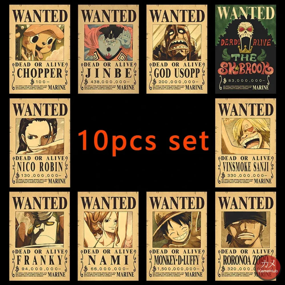 One Piece - WANTED Dead or Alive Set di Poster Straw Hat Pirates Vecchio 10PCS / 28.5x19 CM Poster