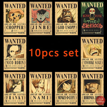 One Piece - WANTED Dead or Alive Set di Poster Straw Hat Pirates Vecchio 10PCS / 28.5x19 CM Poster