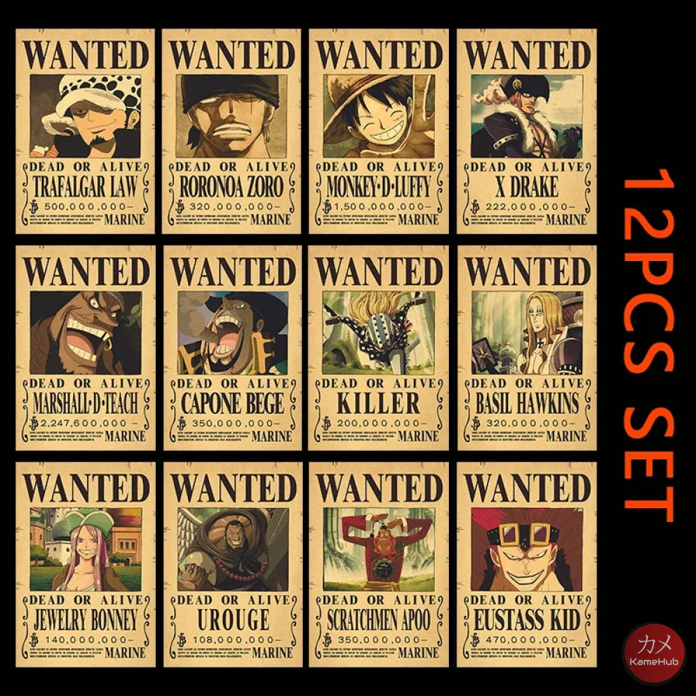 One Piece - WANTED Dead or Alive Set di Poster Supernovas - Worst Generation 12PCS / 28.5x19 CM Poster