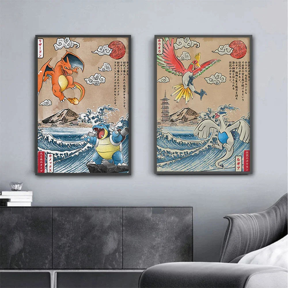 Pokemon - Artistico Dipinto Su Tela In Stile Mitologico Poster